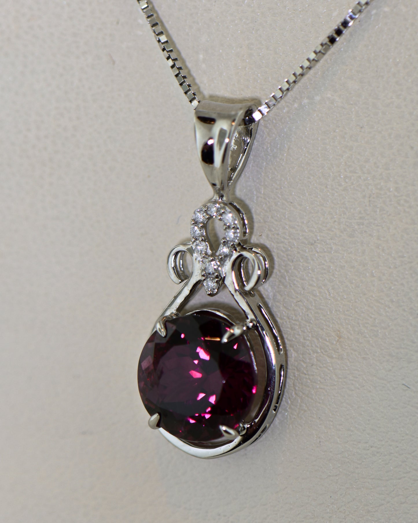 Raspberry Red Rhodolite Garnet & Diamond Pendant