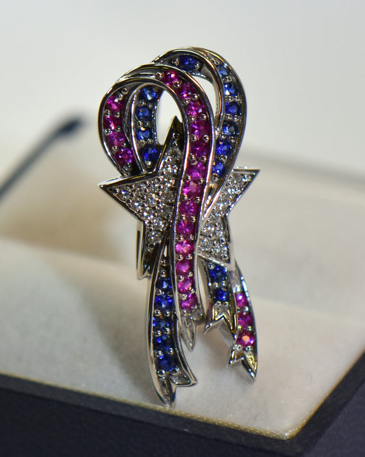 Patriotic Red White & Blue Shooting Star Ribbon Brooch