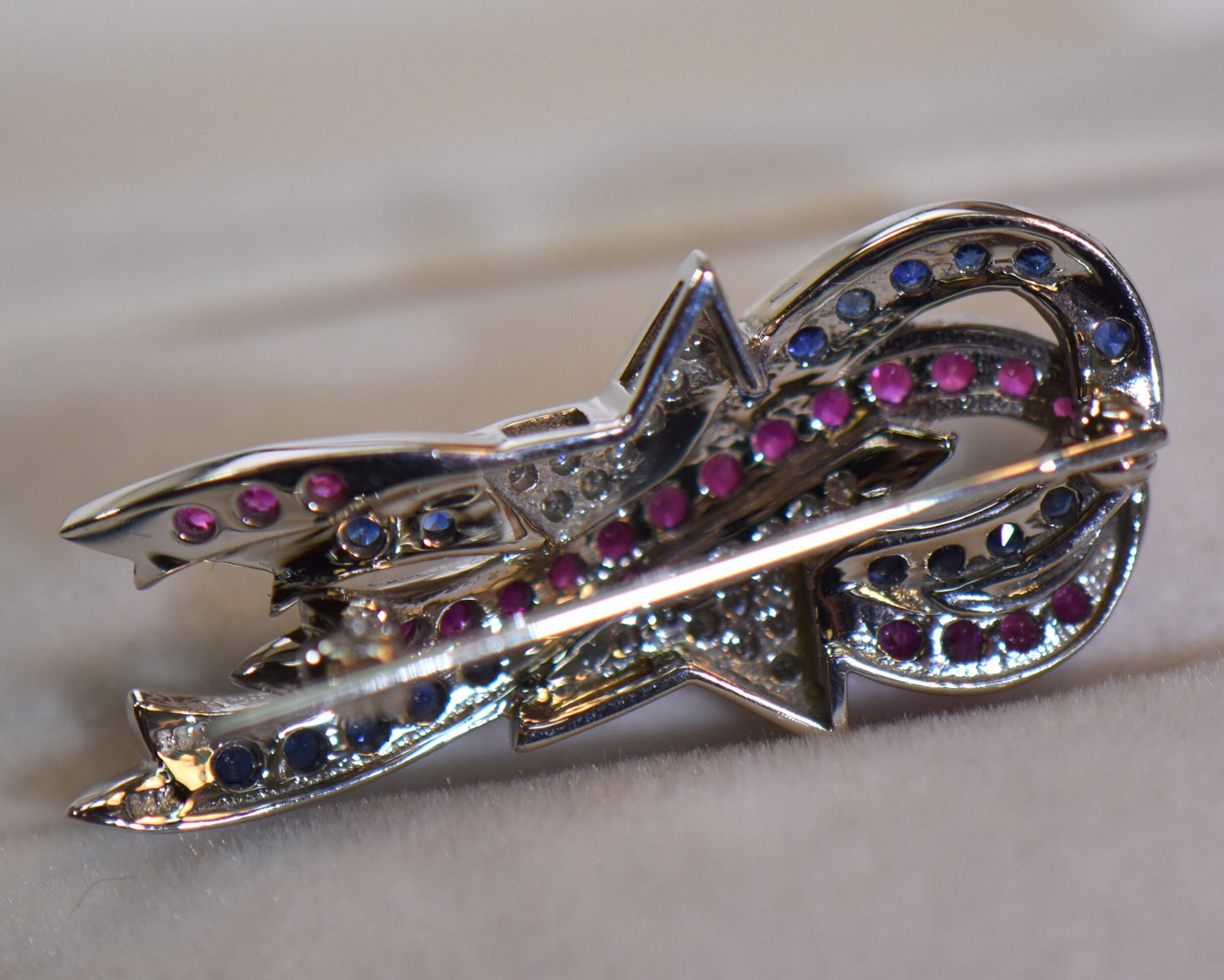Patriotic Red White & Blue Shooting Star Ribbon Brooch