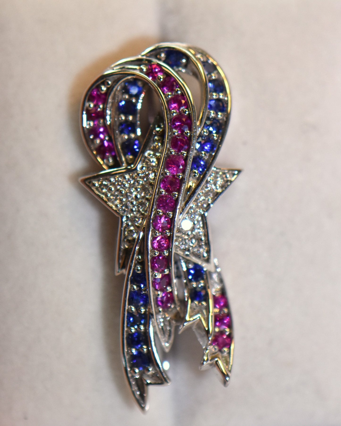 Patriotic Red White & Blue Shooting Star Ribbon Brooch