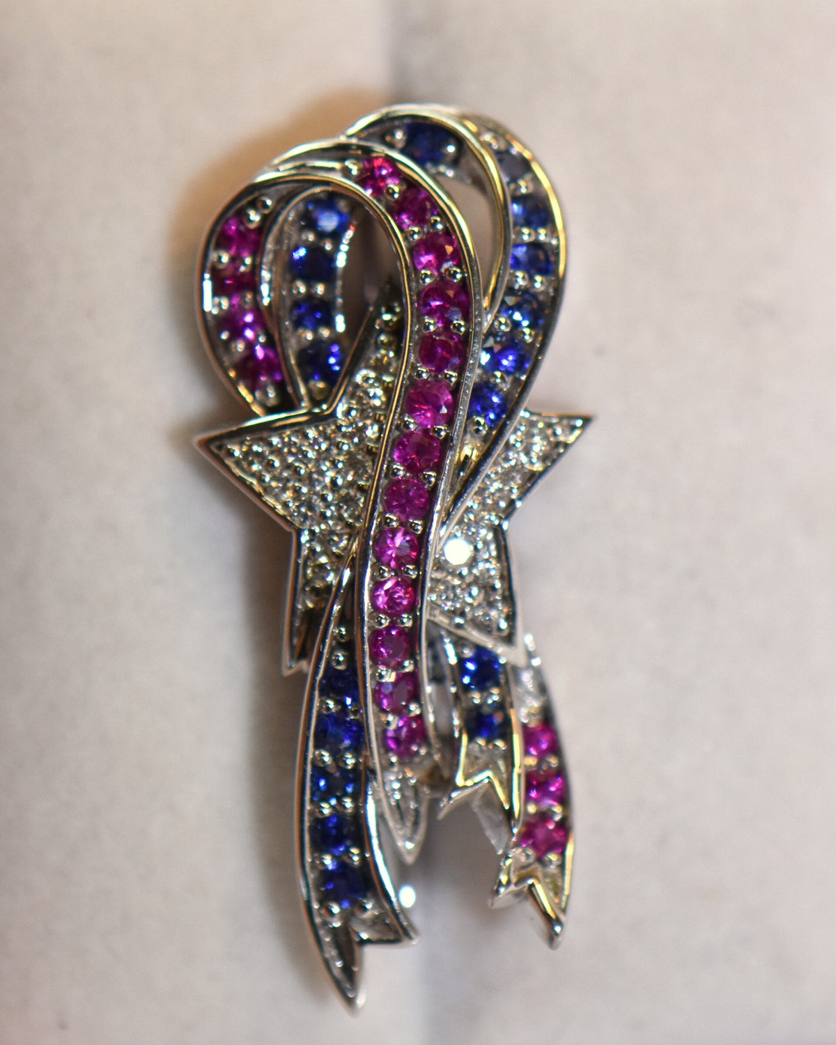 Patriotic Red White & Blue Shooting Star Ribbon Brooch