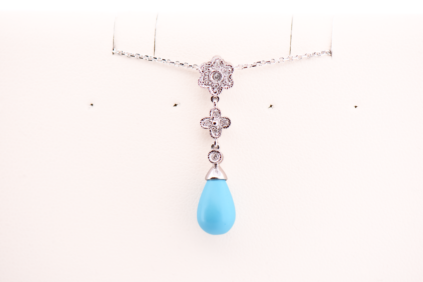 Robin's Egg Blue Persian Turquoise & Diamond Drop Pendant in White Gold