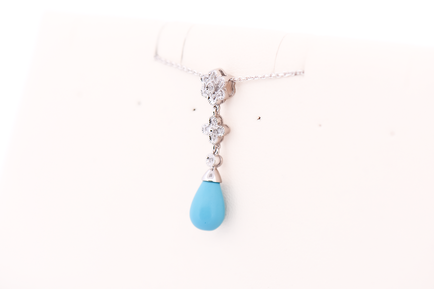 Robin's Egg Blue Persian Turquoise & Diamond Drop Pendant in White Gold