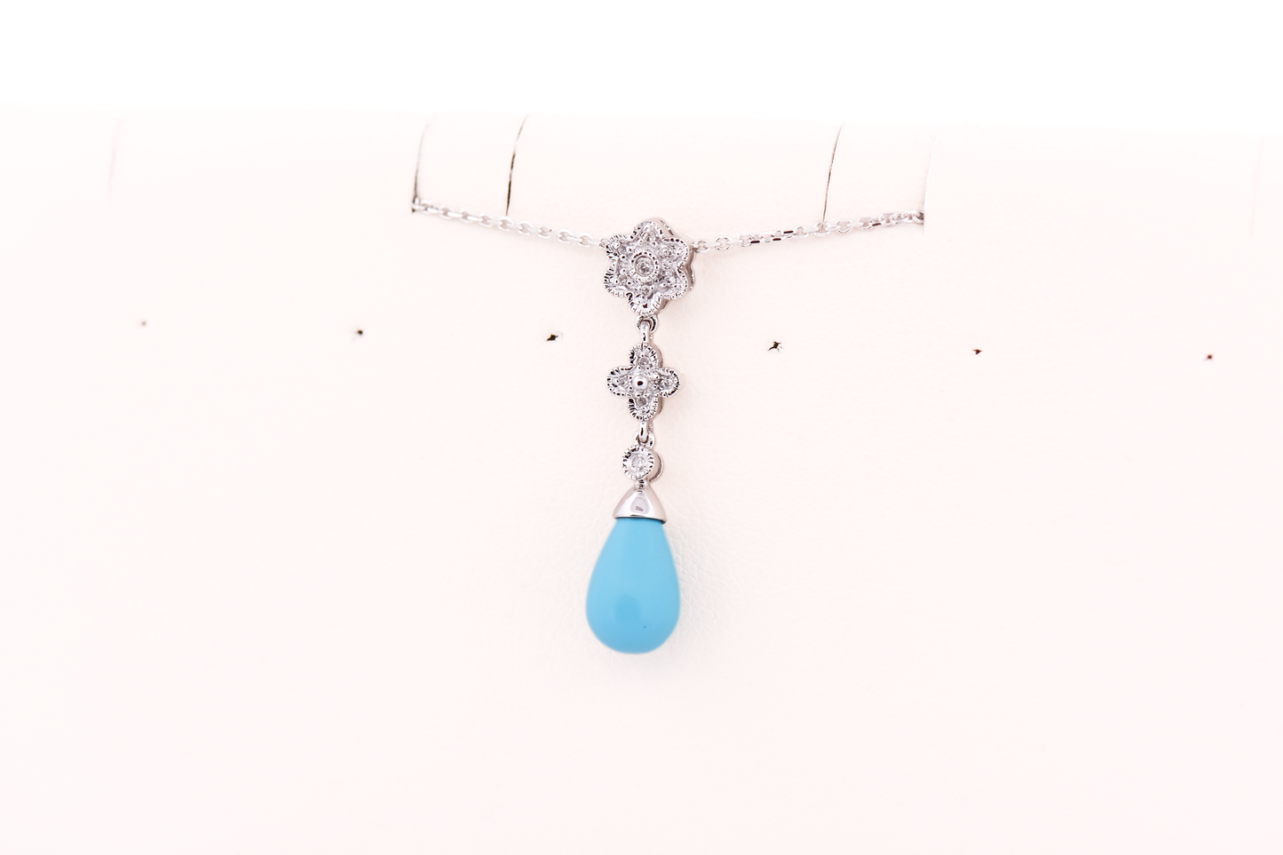 Robin's Egg Blue Persian Turquoise & Diamond Drop Pendant in White Gold