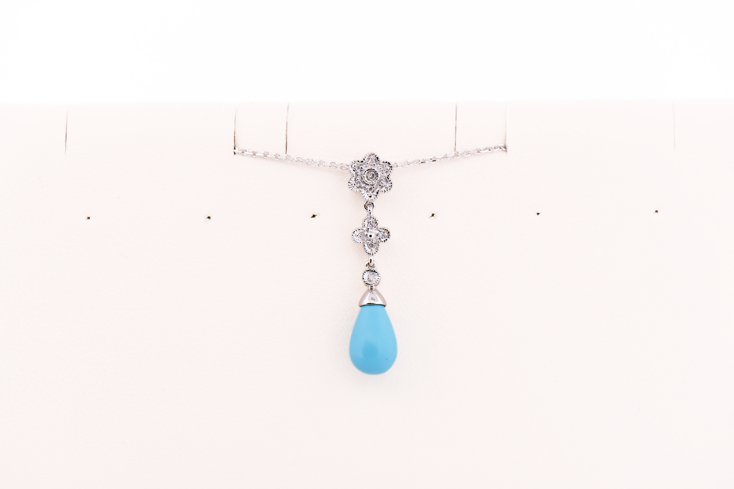 Robin's Egg Blue Persian Turquoise & Diamond Drop Pendant in White Gold