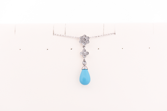 Robin's Egg Blue Persian Turquoise & Diamond Drop Pendant in White Gold