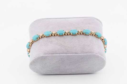 Robin's Egg Blue Turquoise Tennis Bracelet in Yellow Gold