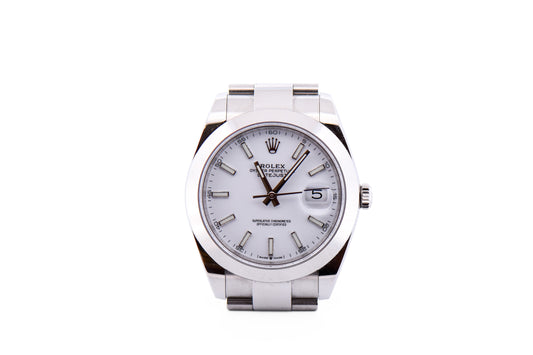 Rolex Datejust 41 Wrist Watch - White Stick Dial, Smooth Bezel, Oyster Bracelet