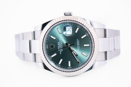 Rolex Datejust 41mm with Mint Green Dial - Stainless with 18k Fluted Bezel FULL SET