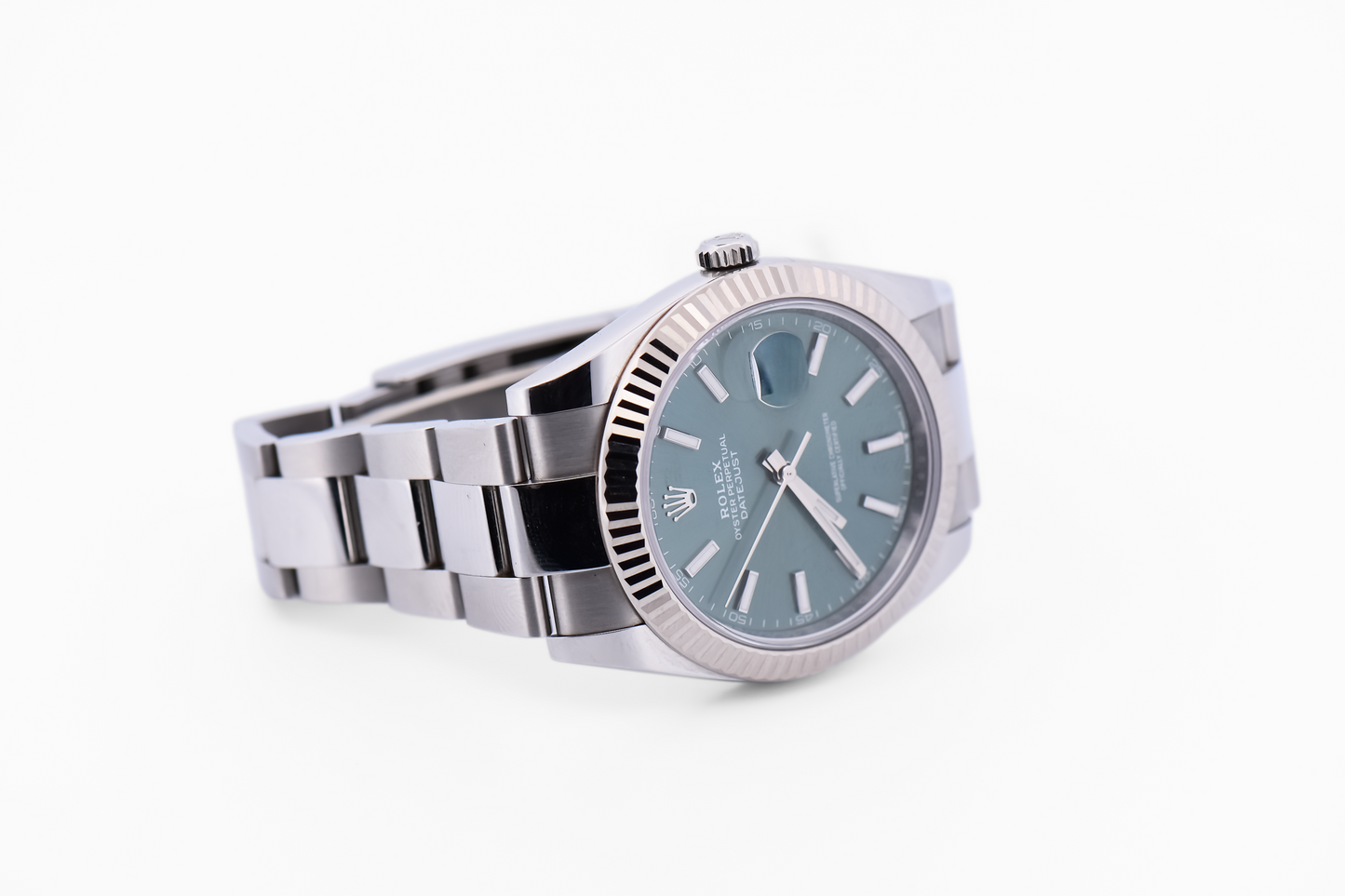 Rolex Datejust 41mm with Mint Green Dial - Stainless with 18k Fluted Bezel FULL SET