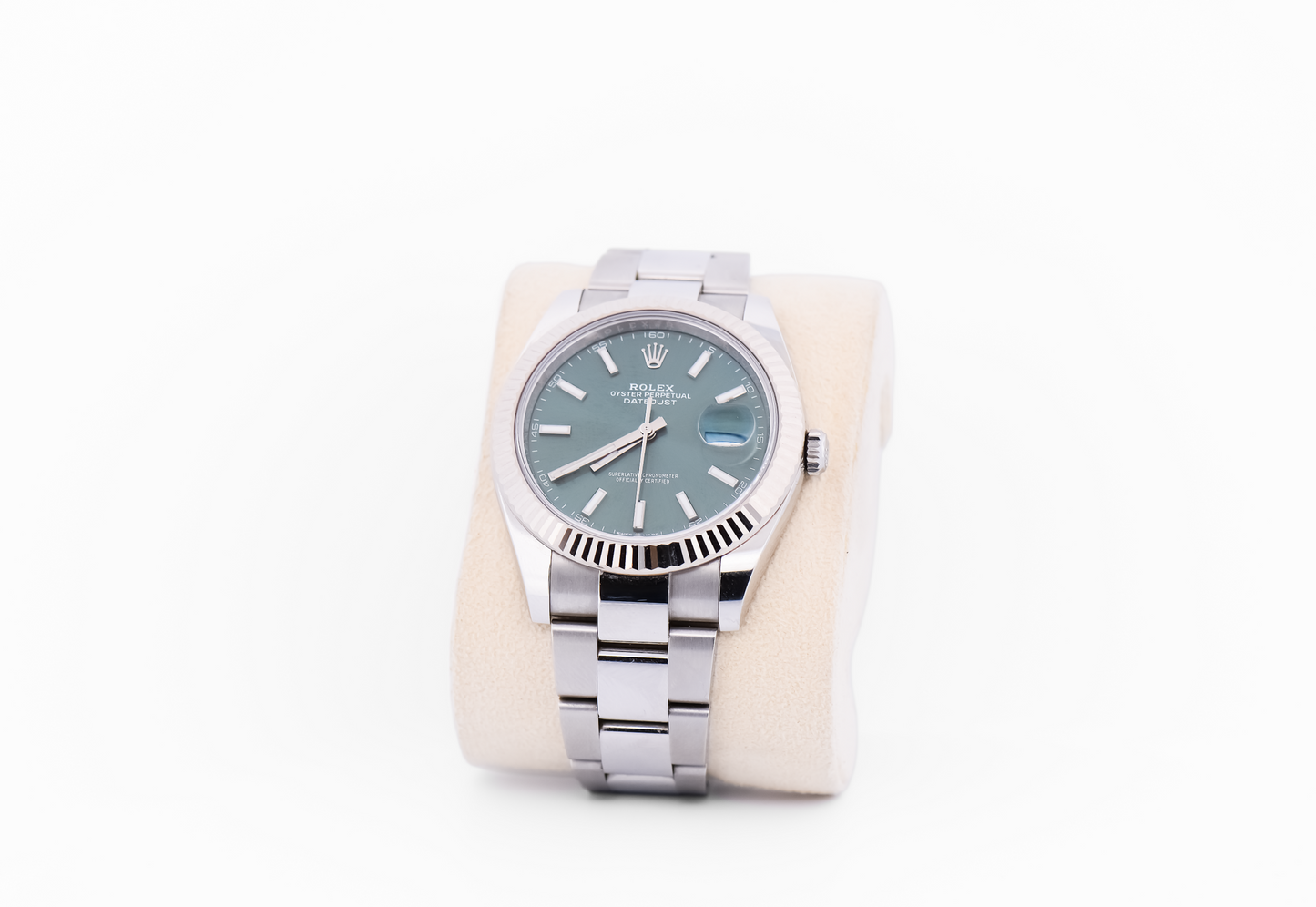 Rolex Datejust 41mm with Mint Green Dial - Stainless with 18k Fluted Bezel FULL SET