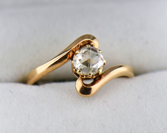 Antique Rose Cut Diamond Rose Gold Bypass Engagement Ring