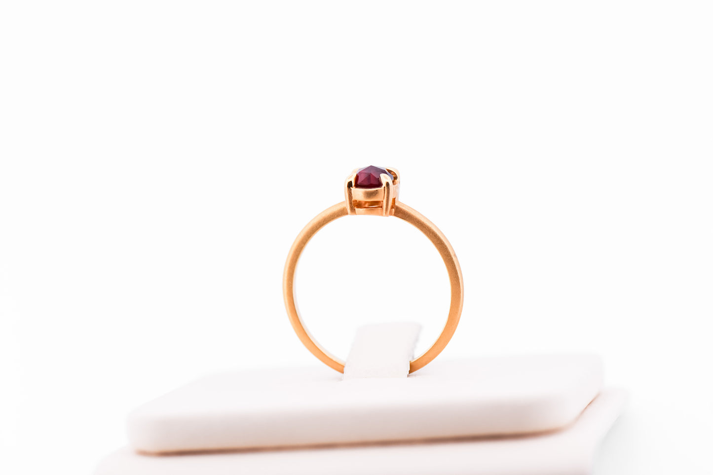 Rose Cut Ruby Solitaire Ring in Textured Yellow Gold