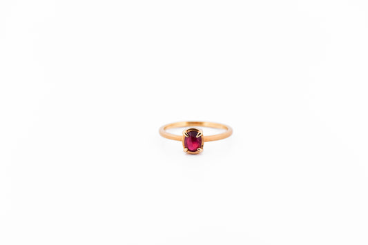 Rose Cut Ruby Solitaire Ring in Textured Yellow Gold