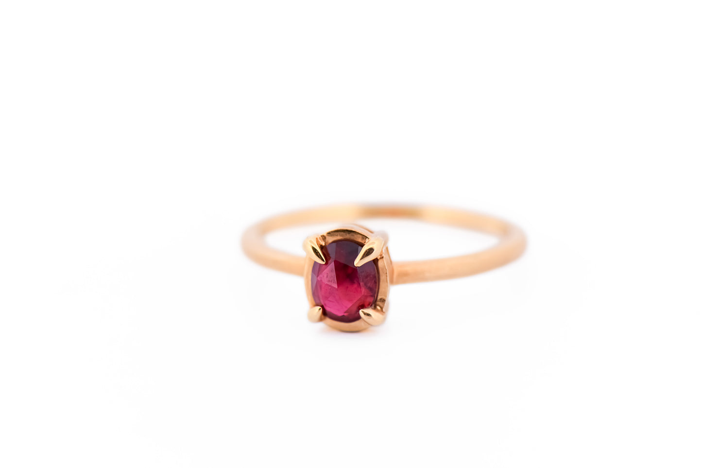 Rose Cut Ruby Solitaire Ring in Textured Yellow Gold