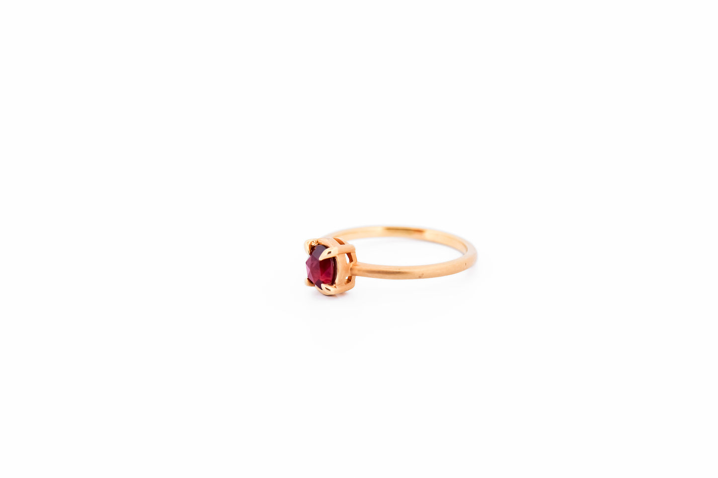 Rose Cut Ruby Solitaire Ring in Textured Yellow Gold