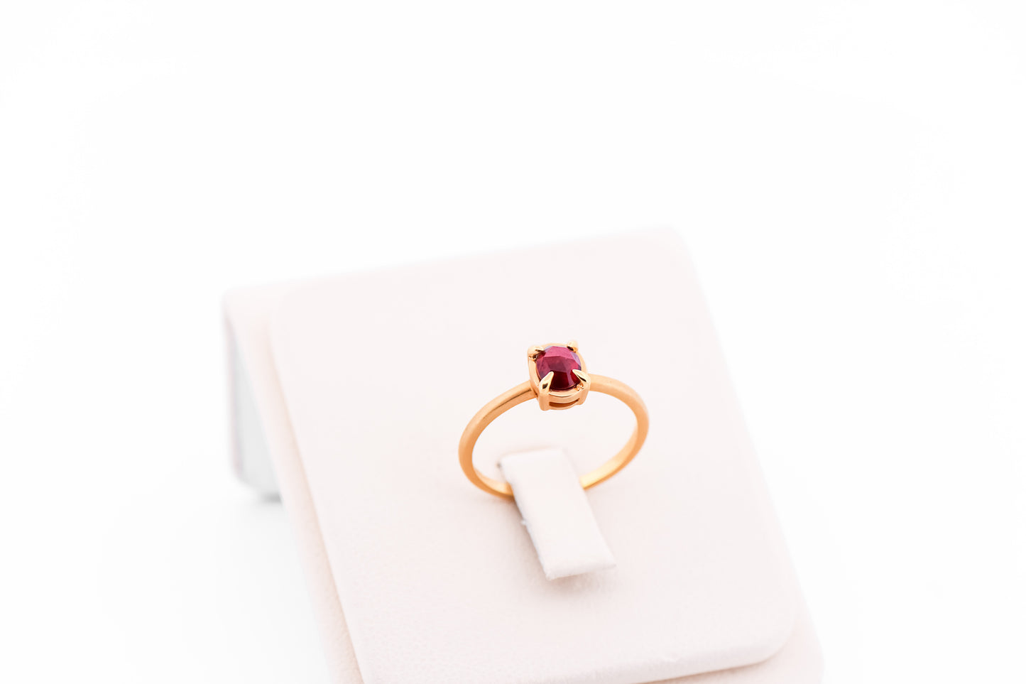 Rose Cut Ruby Solitaire Ring in Textured Yellow Gold