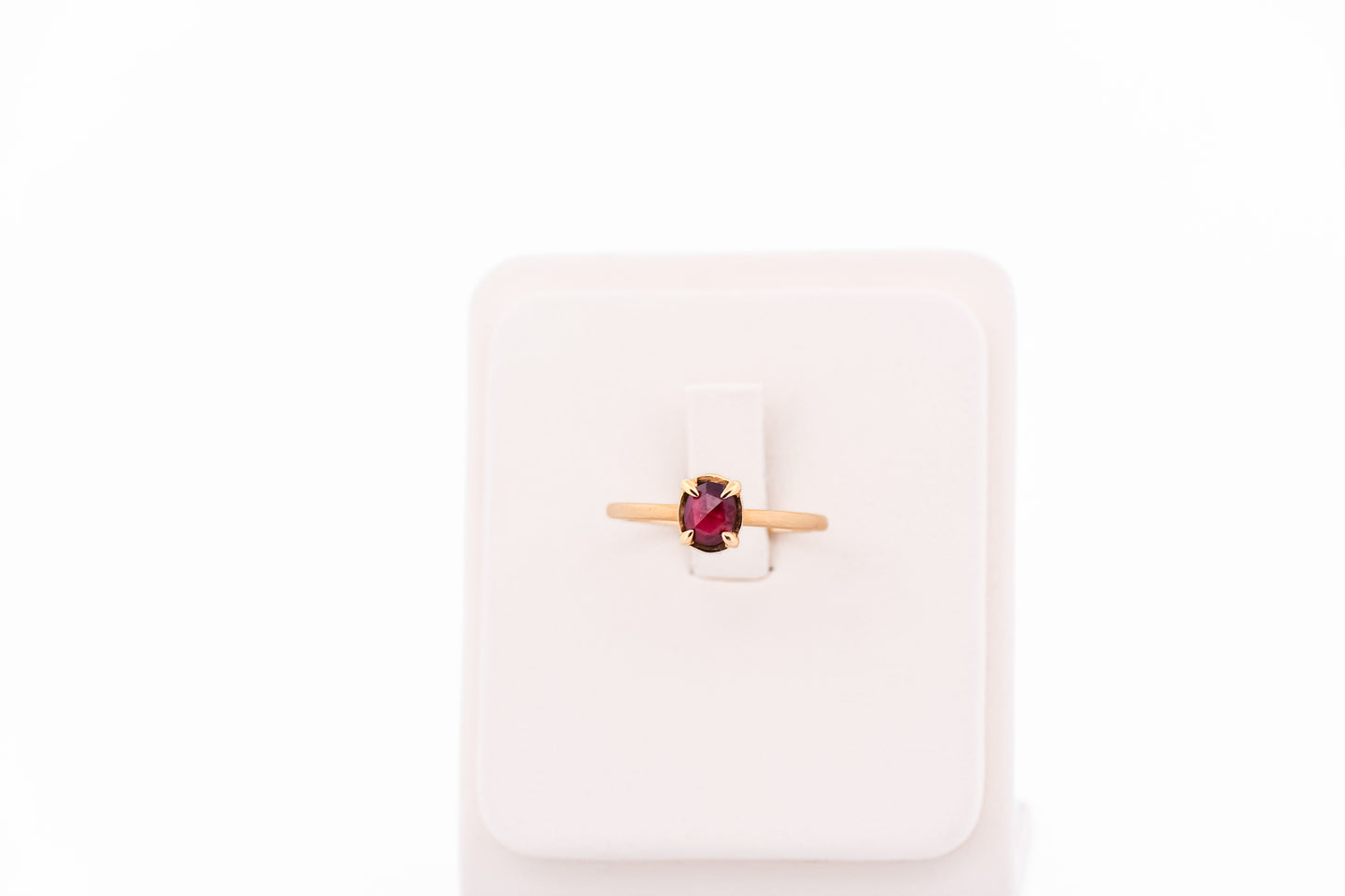 Rose Cut Ruby Solitaire Ring in Textured Yellow Gold