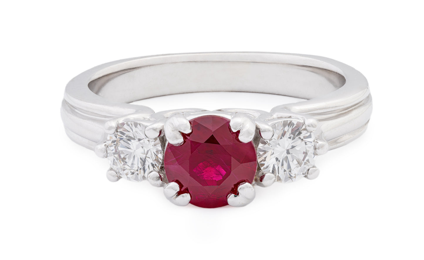Estate Ruby 3-Stone Ring in 18k White Gold