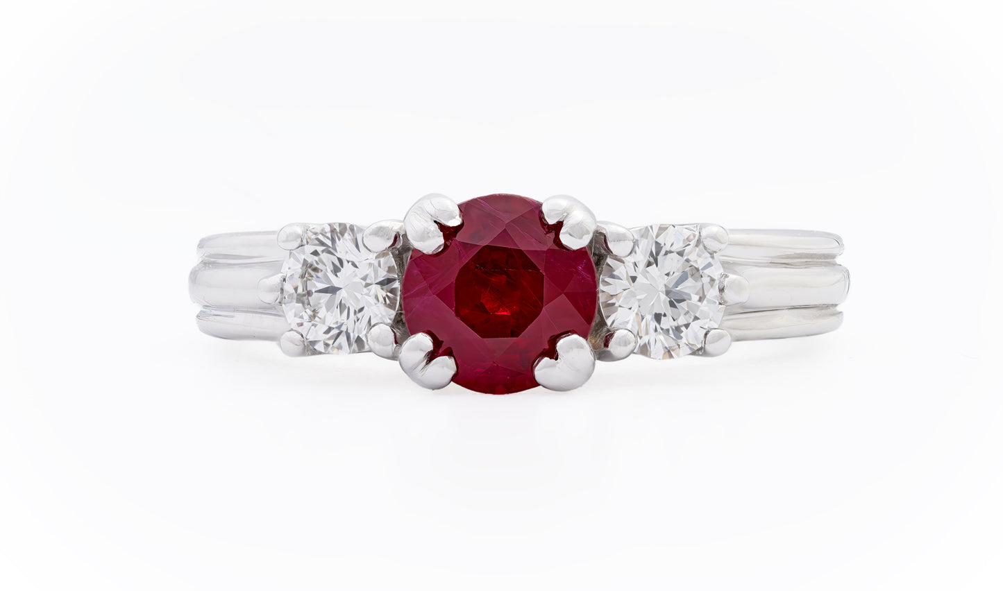 Estate Ruby 3-Stone Ring in 18k White Gold