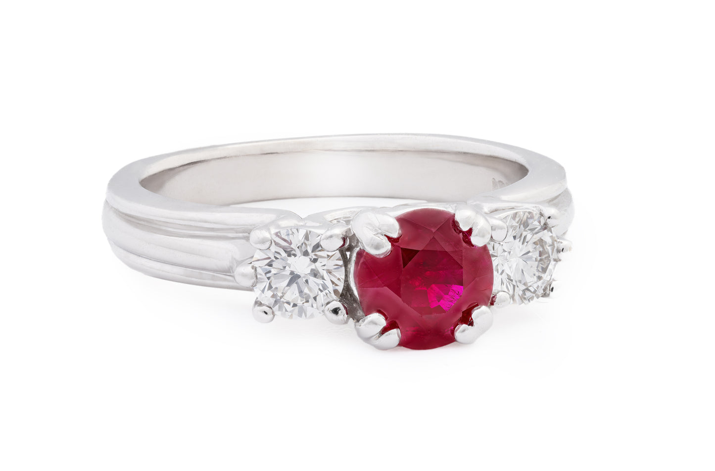 Estate Ruby 3-Stone Ring in 18k White Gold