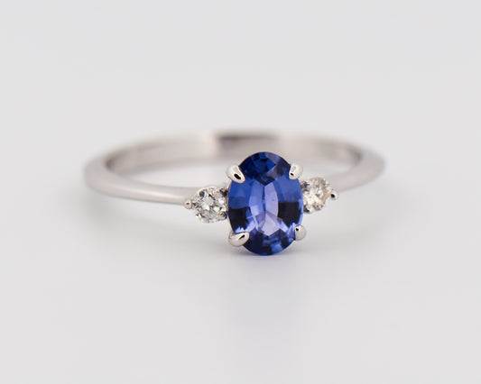 Sapphire Three-Stone Engagement Ring in White Gold