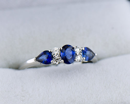 Classic Blue Sapphire & Diamond 5-Stone Ring