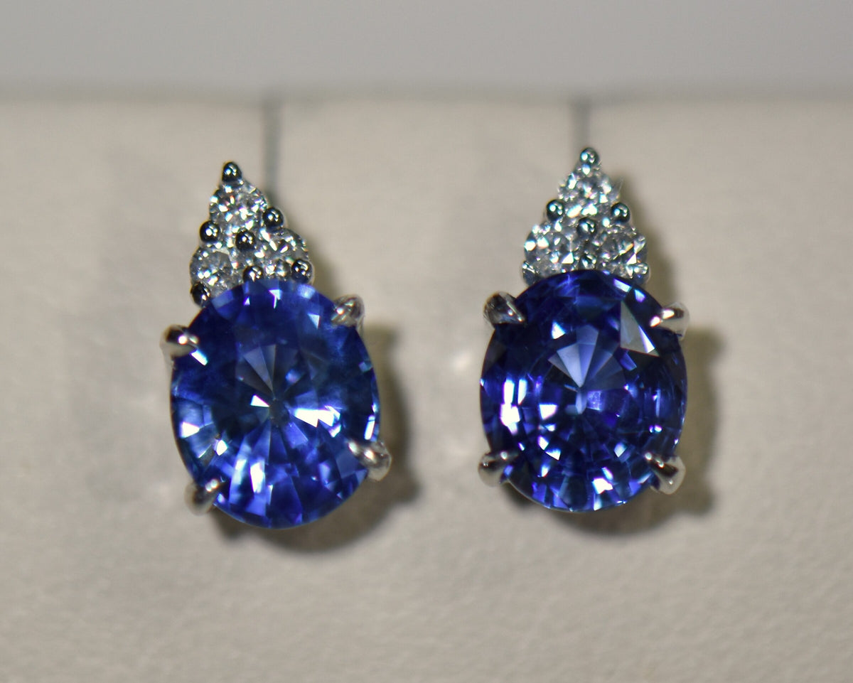 Ceylon Cornflower Blue Sapphire & Diamond Stud Earrings