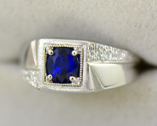 Mid-Century Men's Ring with Deep Blue Sapphire