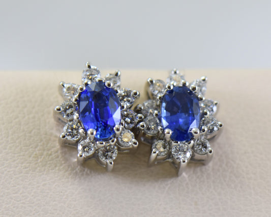 Blue Sapphire & Diamond Diana-Style Stud Earrings