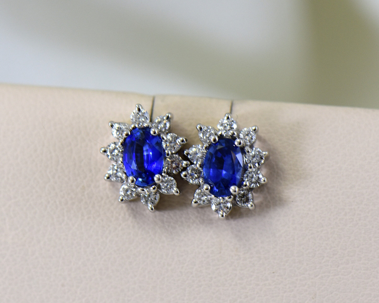 Blue Sapphire & Diamond Diana-Style Stud Earrings