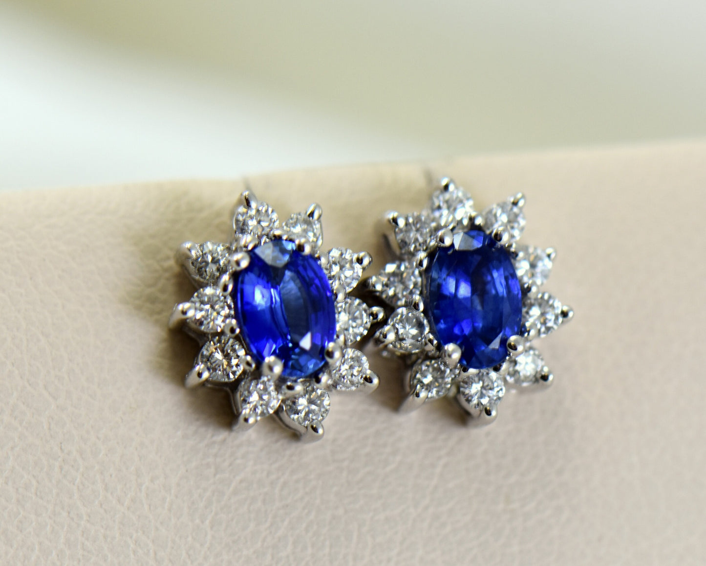 Blue Sapphire & Diamond Diana-Style Stud Earrings