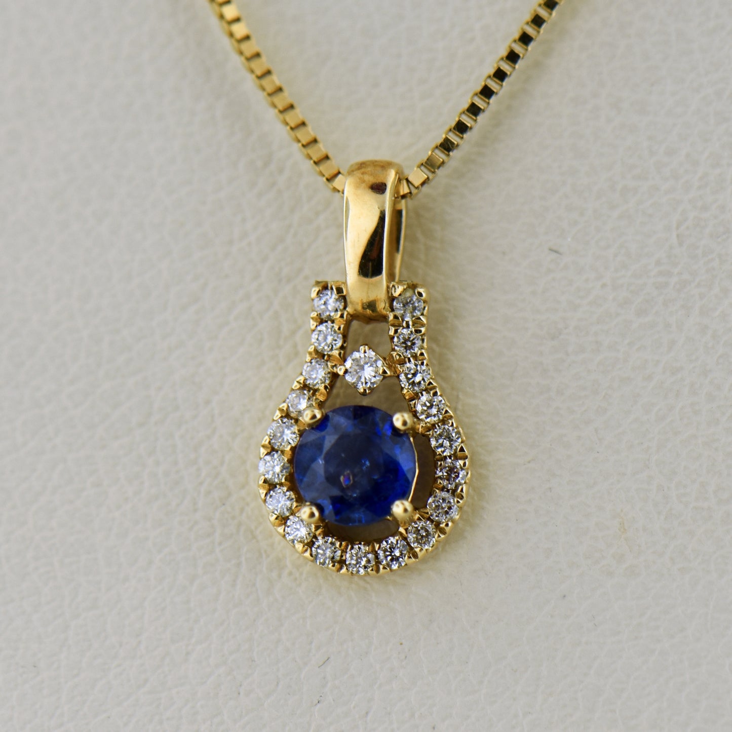 Dainty Yellow Gold Blue Sapphire & Diamond Pendant