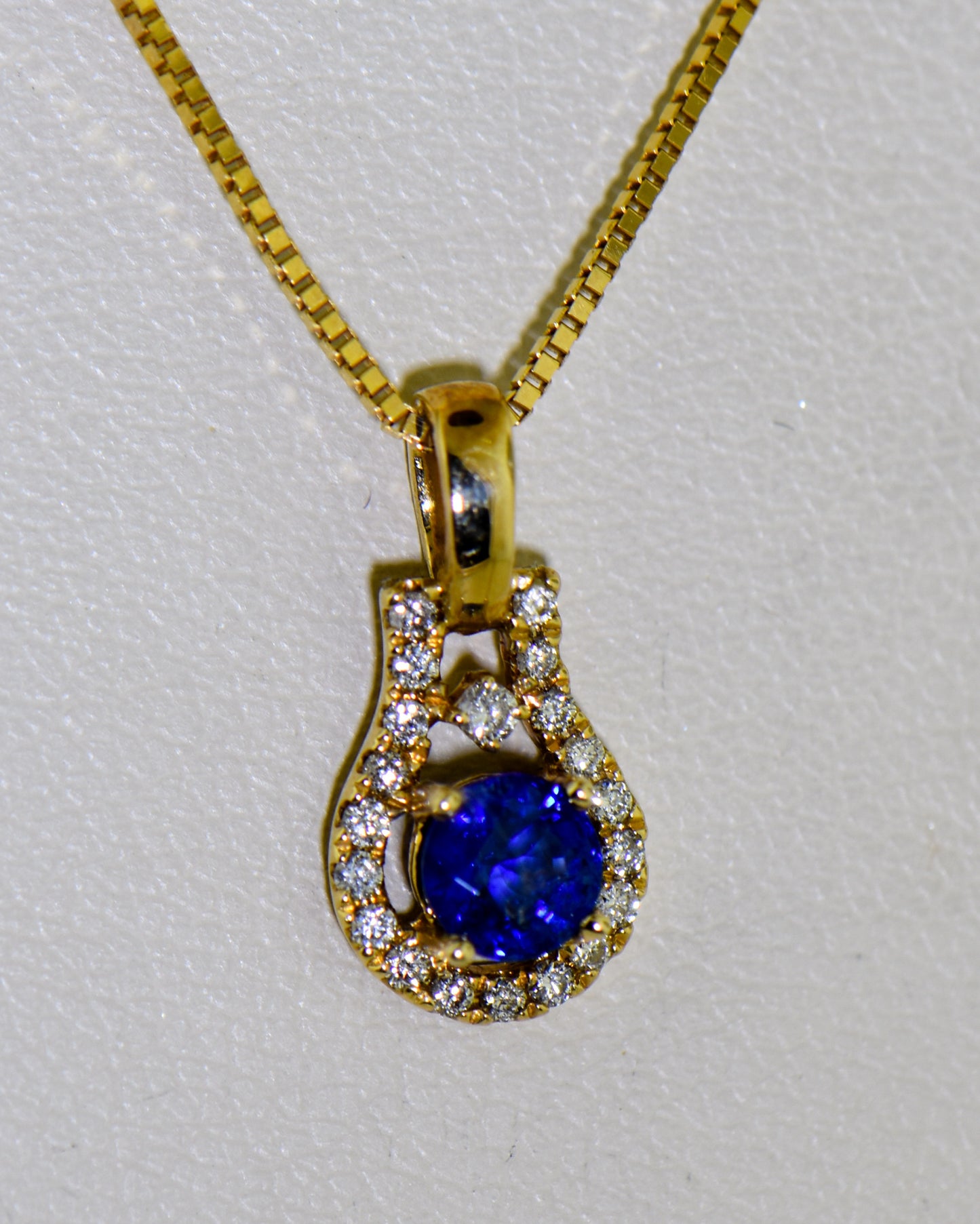 Dainty Yellow Gold Blue Sapphire & Diamond Pendant