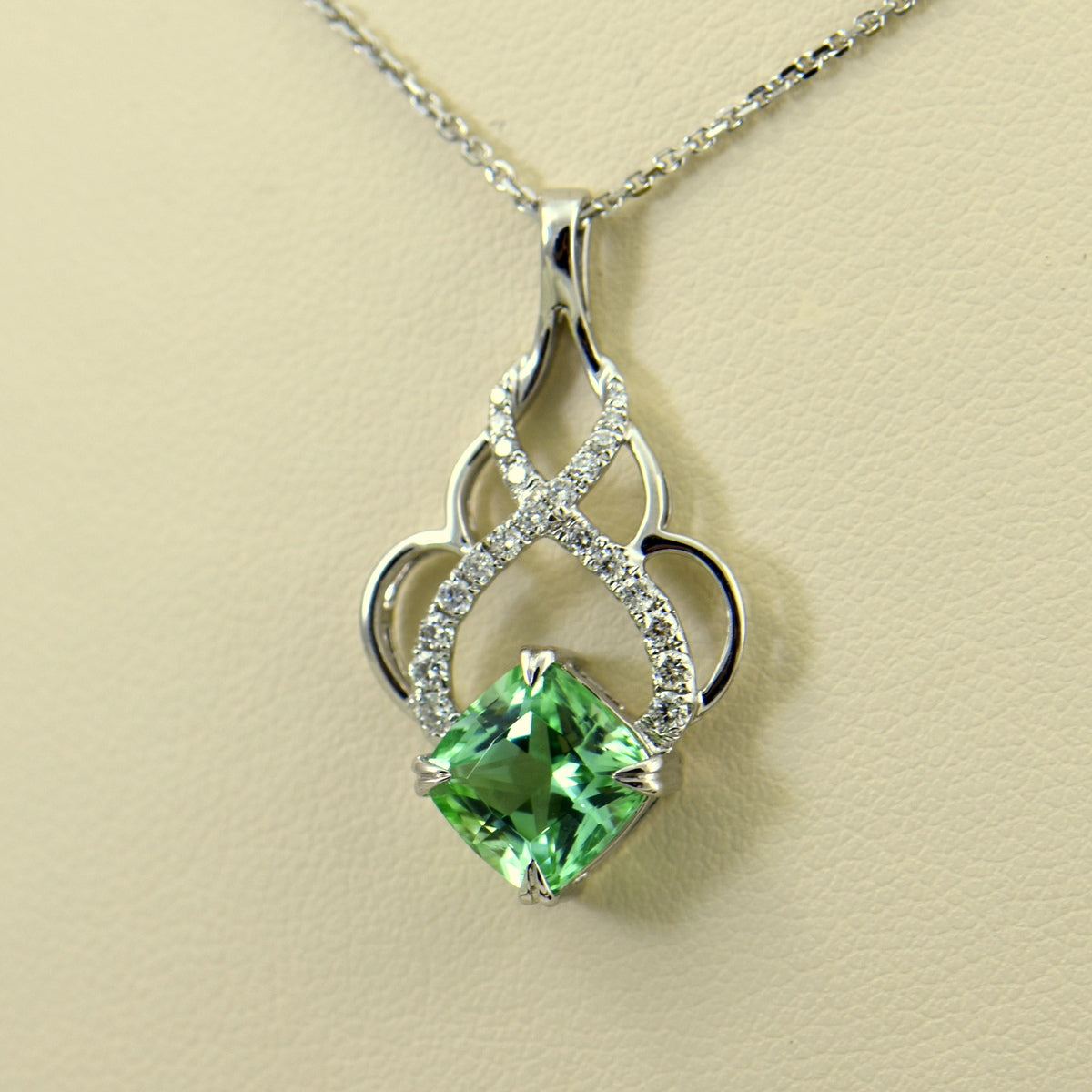 Mint Tourmaline & Diamond Pendant