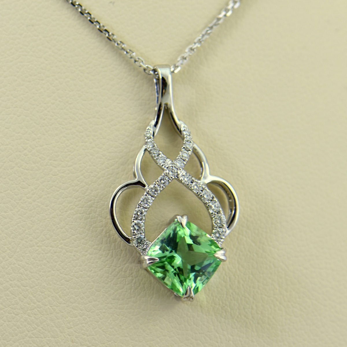 Mint Tourmaline & Diamond Pendant