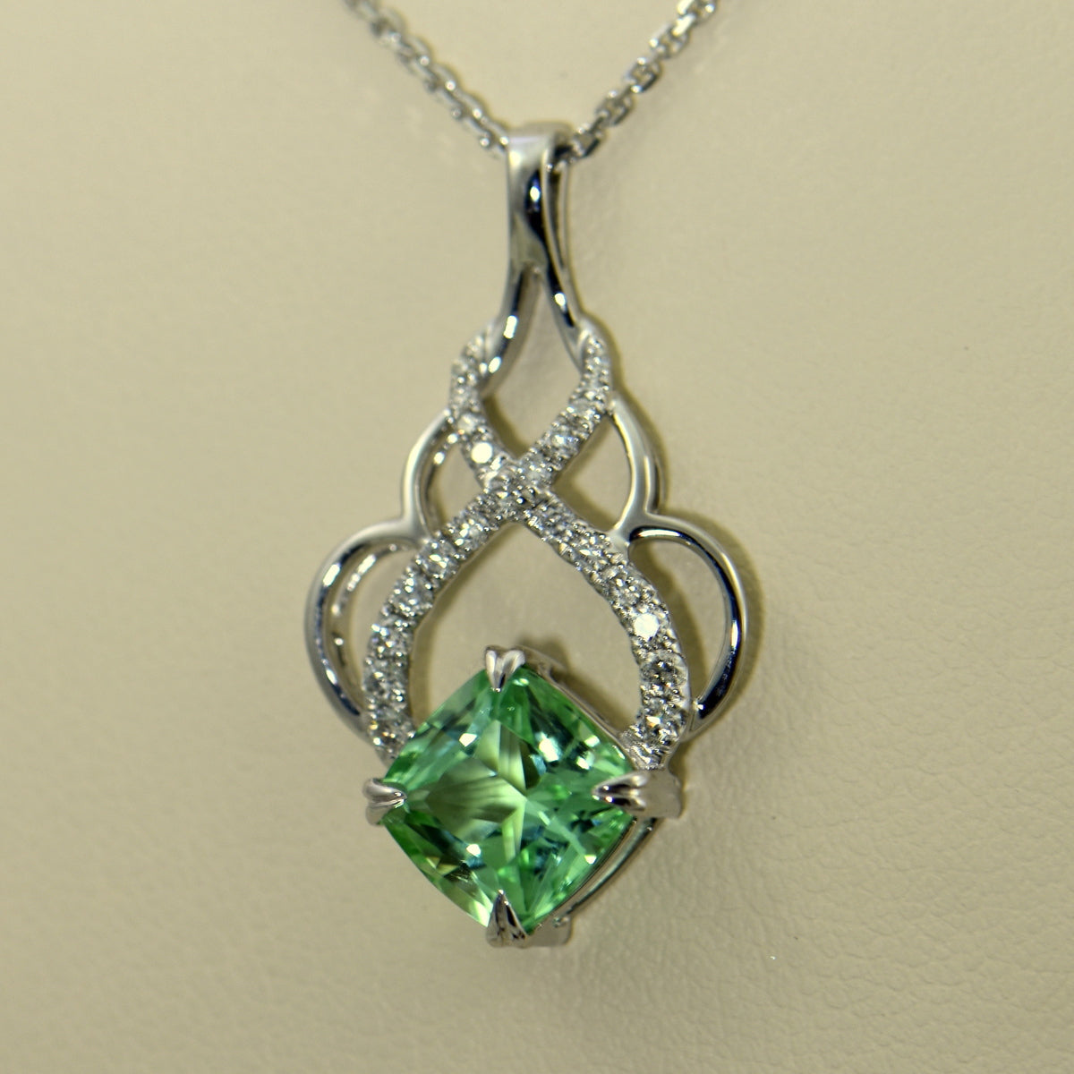 Mint Tourmaline & Diamond Pendant