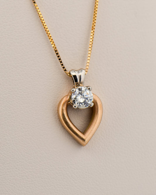 Two-Tone Gold Heart Pendant with Diamond Accent