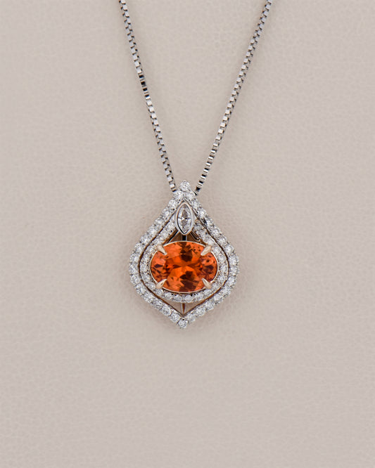 Spessartite and Diamond Pendant in Two-Tone Gold