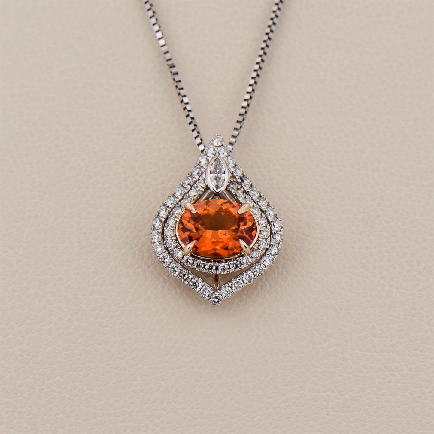 Spessartite and Diamond Pendant in Two-Tone Gold
