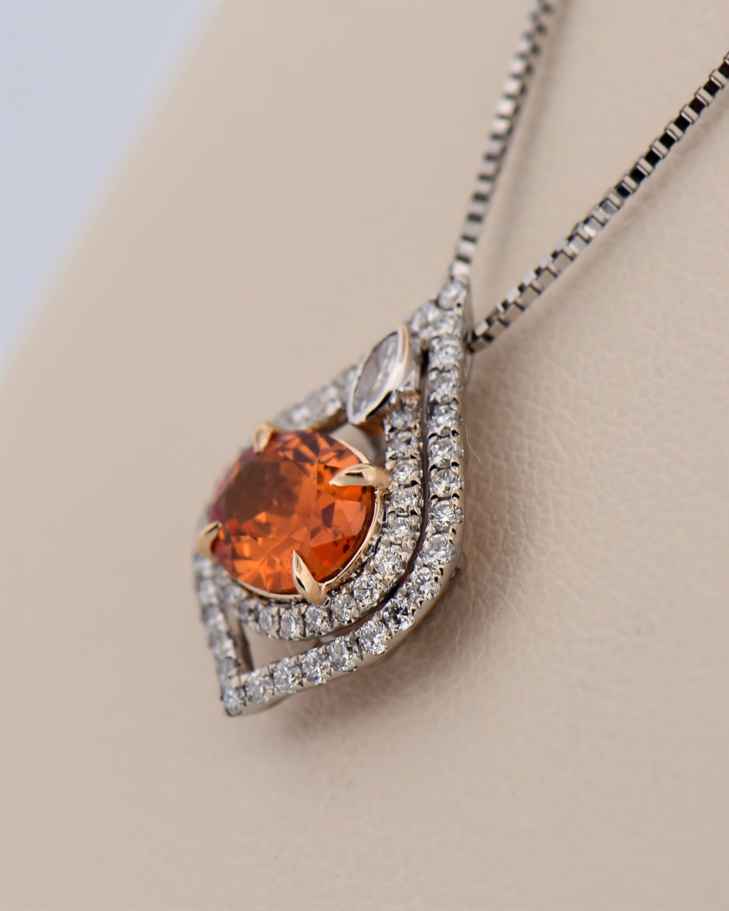Spessartite and Diamond Pendant in Two-Tone Gold