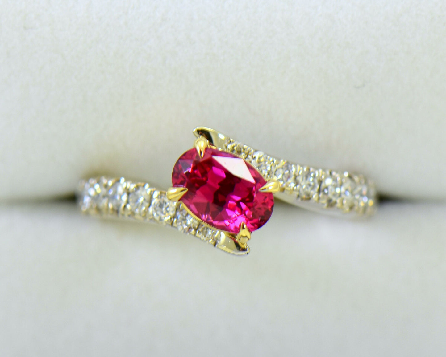 Neon Reddish Pink Spinel & Diamond Bypass Ring