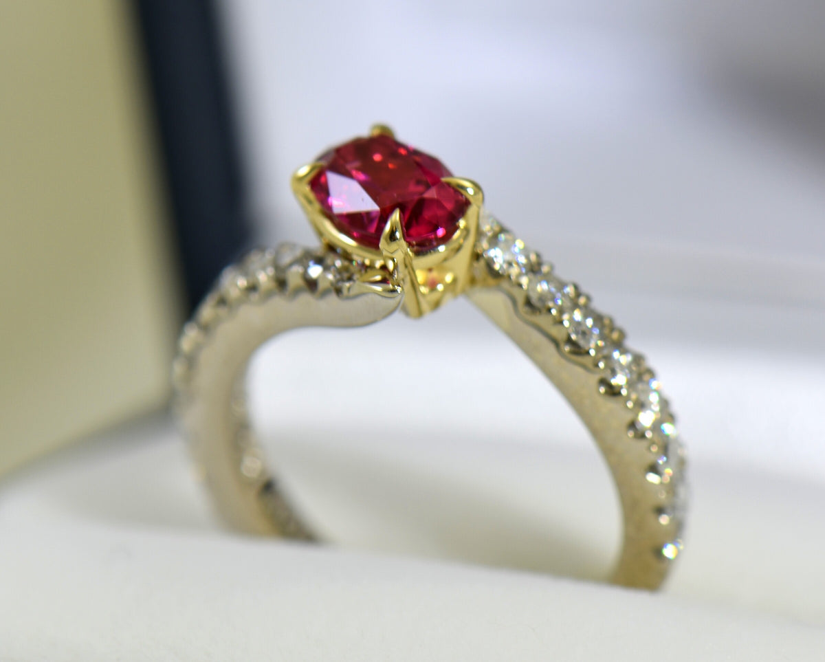Neon Reddish Pink Spinel & Diamond Bypass Ring