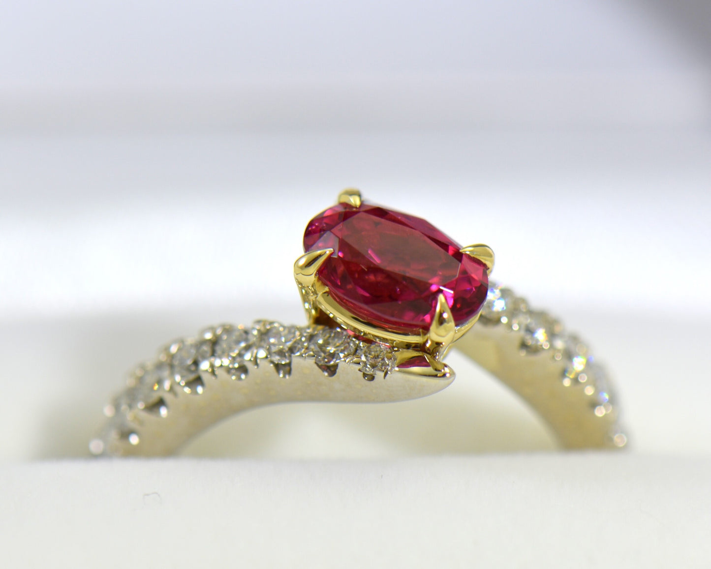 Neon Reddish Pink Spinel & Diamond Bypass Ring