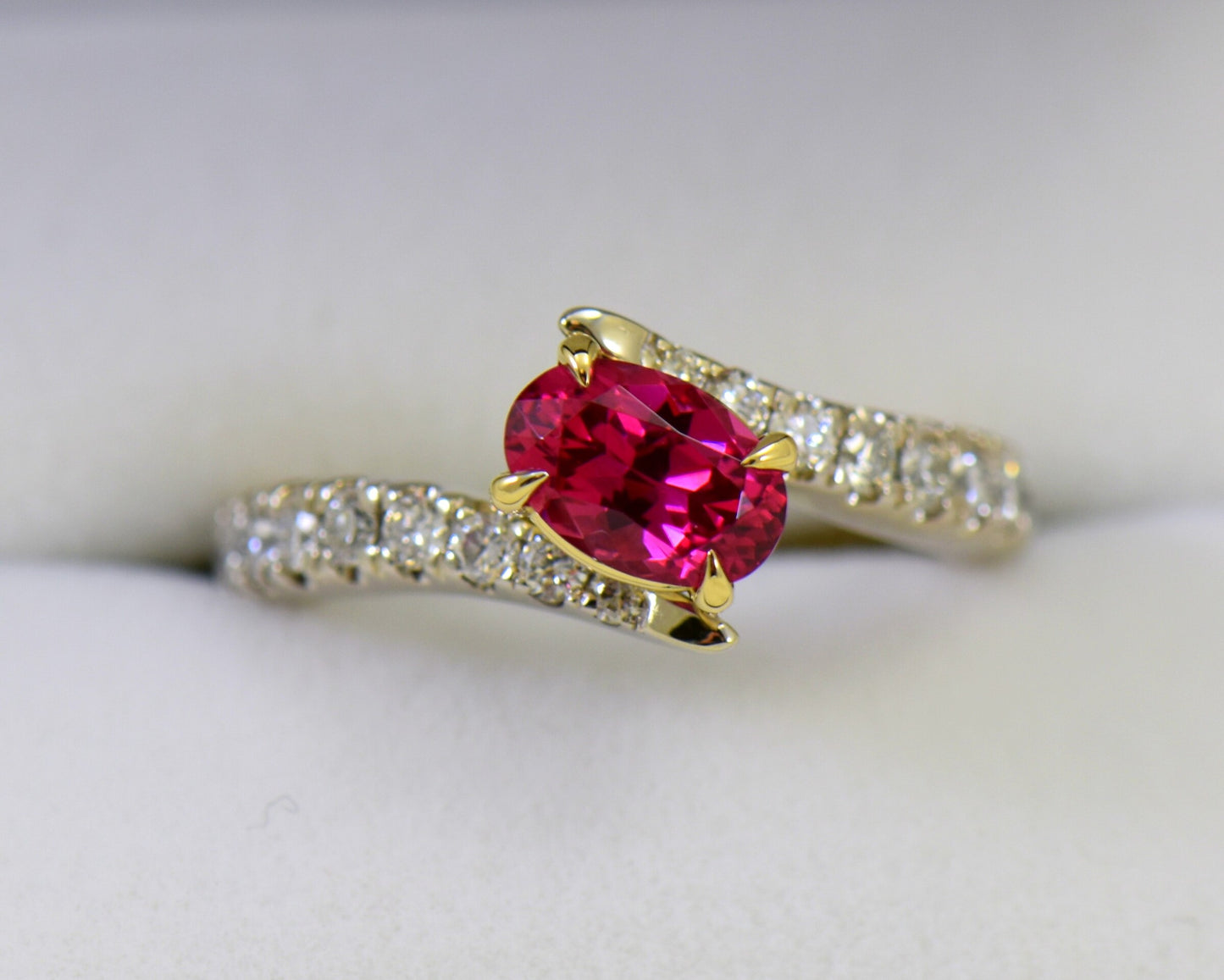 Neon Reddish Pink Spinel & Diamond Bypass Ring