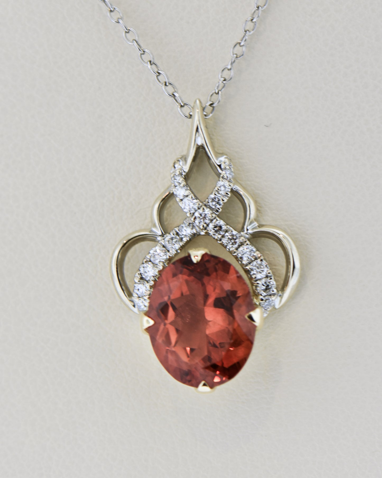 Peachy Orange Oregon Sunstone & Diamond Pendant