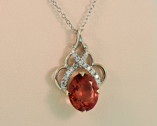 Peachy Orange Oregon Sunstone & Diamond Pendant