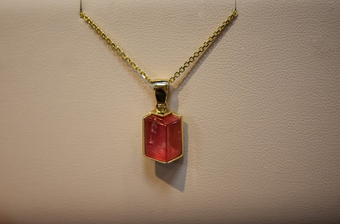 Sweet Home Mine Rhodochrosite Crystal Pendant in 14k Gold