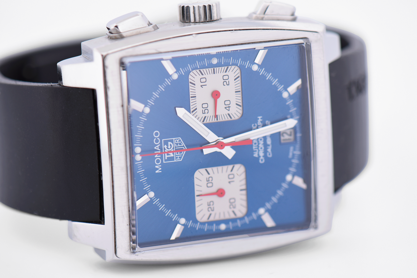 Tag Heuer Monaco Calibre 12 Automatic Chronograph Wristwatch with Blue Dial
