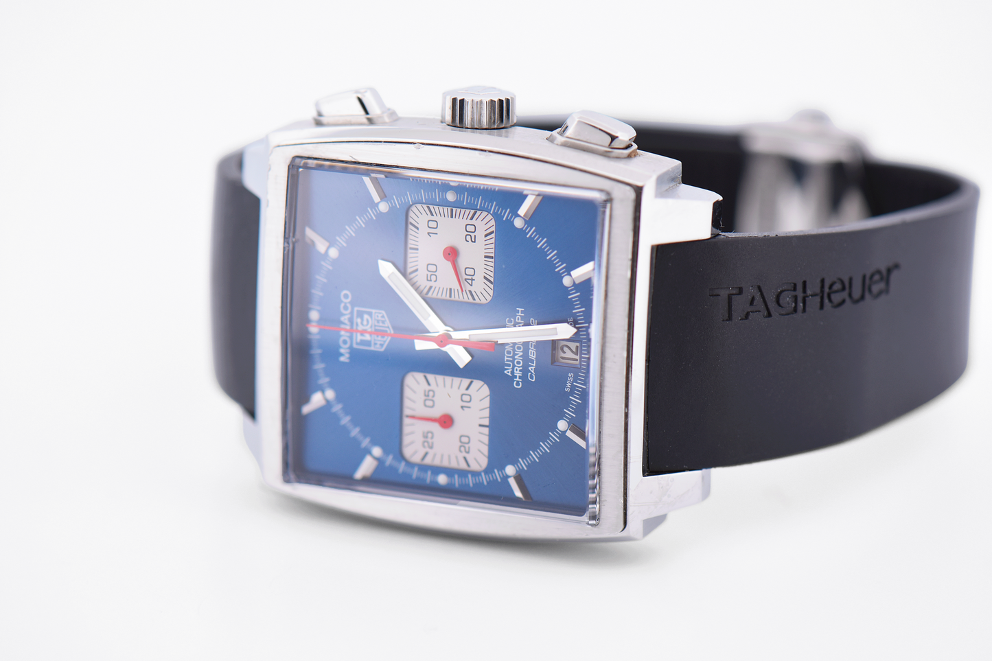 Tag Heuer Monaco Calibre 12 Automatic Chronograph Wristwatch with Blue Dial